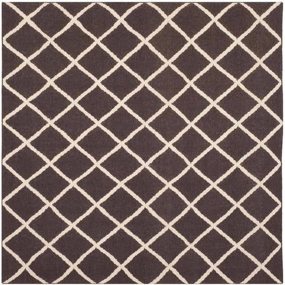 Brown and Ivory Geometric Wool Square Area Rug, 6' x 6'