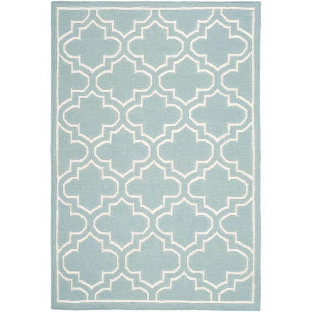 Handmade Blue/Ivory Wool Flat Woven Reversible Rug, 4' x 6'