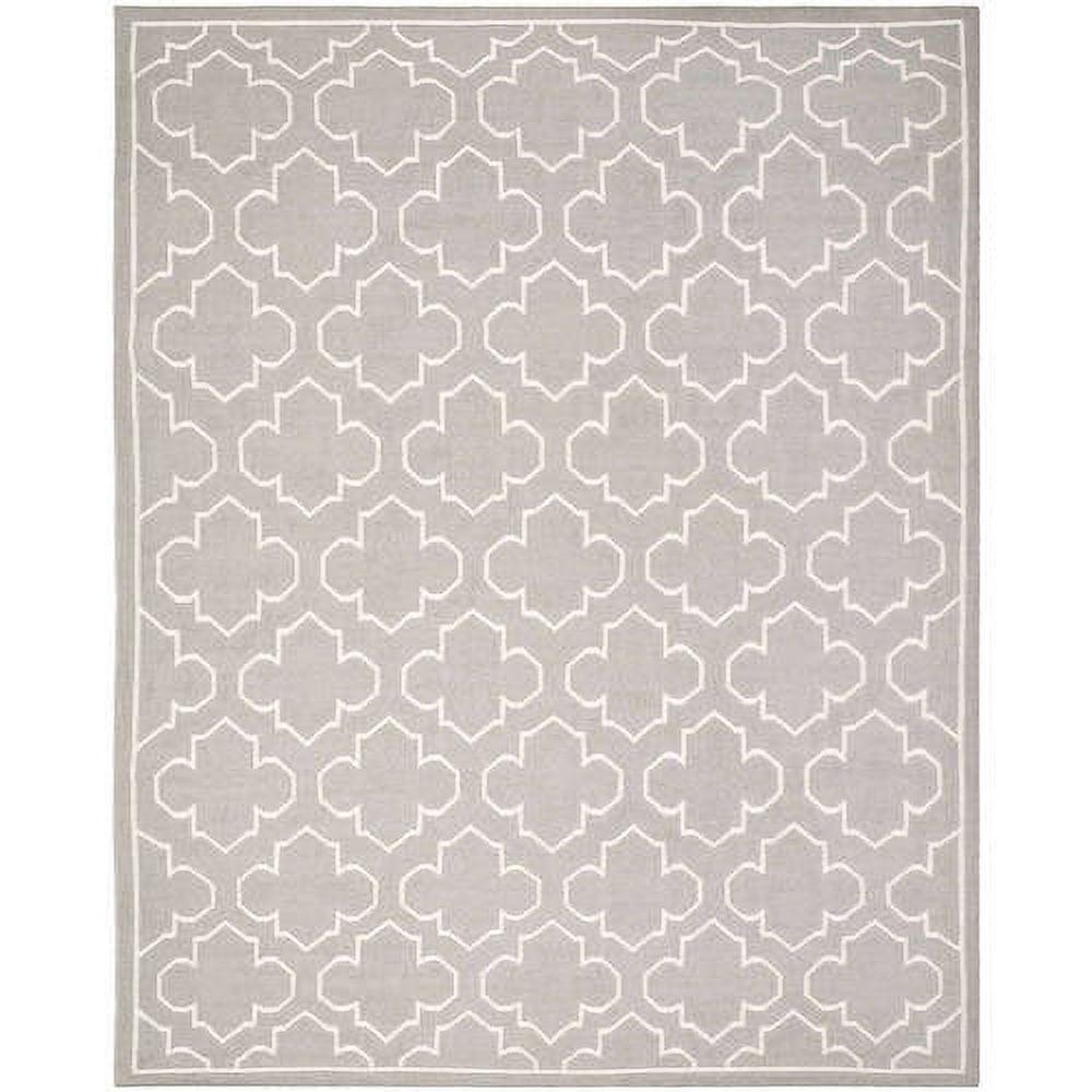 Grey and Ivory Geometric Wool Flat Weave Rug, 9' x 12'