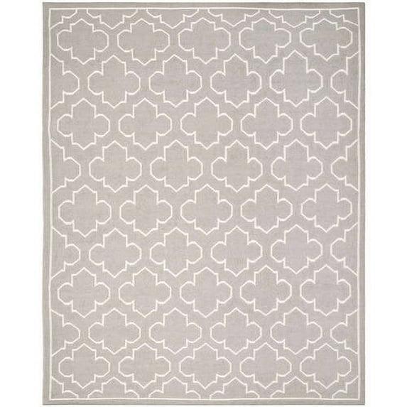 SAFAVIEH Dhurrie Walter Geometric Moroccan Wool Area Rug, Grey/Ivory, 9' x 12'