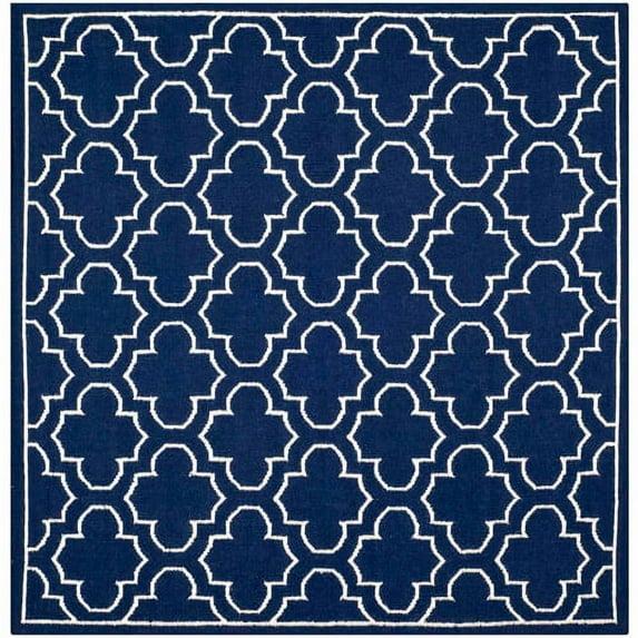 Dhurries DHU625 Hand Woven Area Rug - Navy/Ivory - 7'x7' - Safavieh.