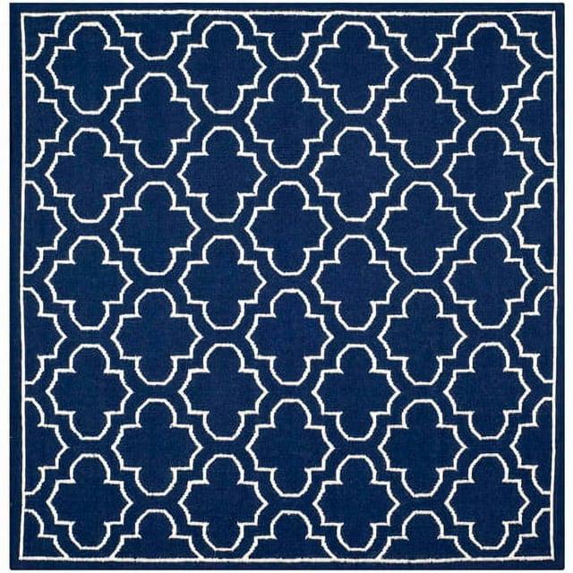 Dhurries DHU625 Hand Woven Area Rug - Navy/Ivory - 7'x7' - Safavieh.