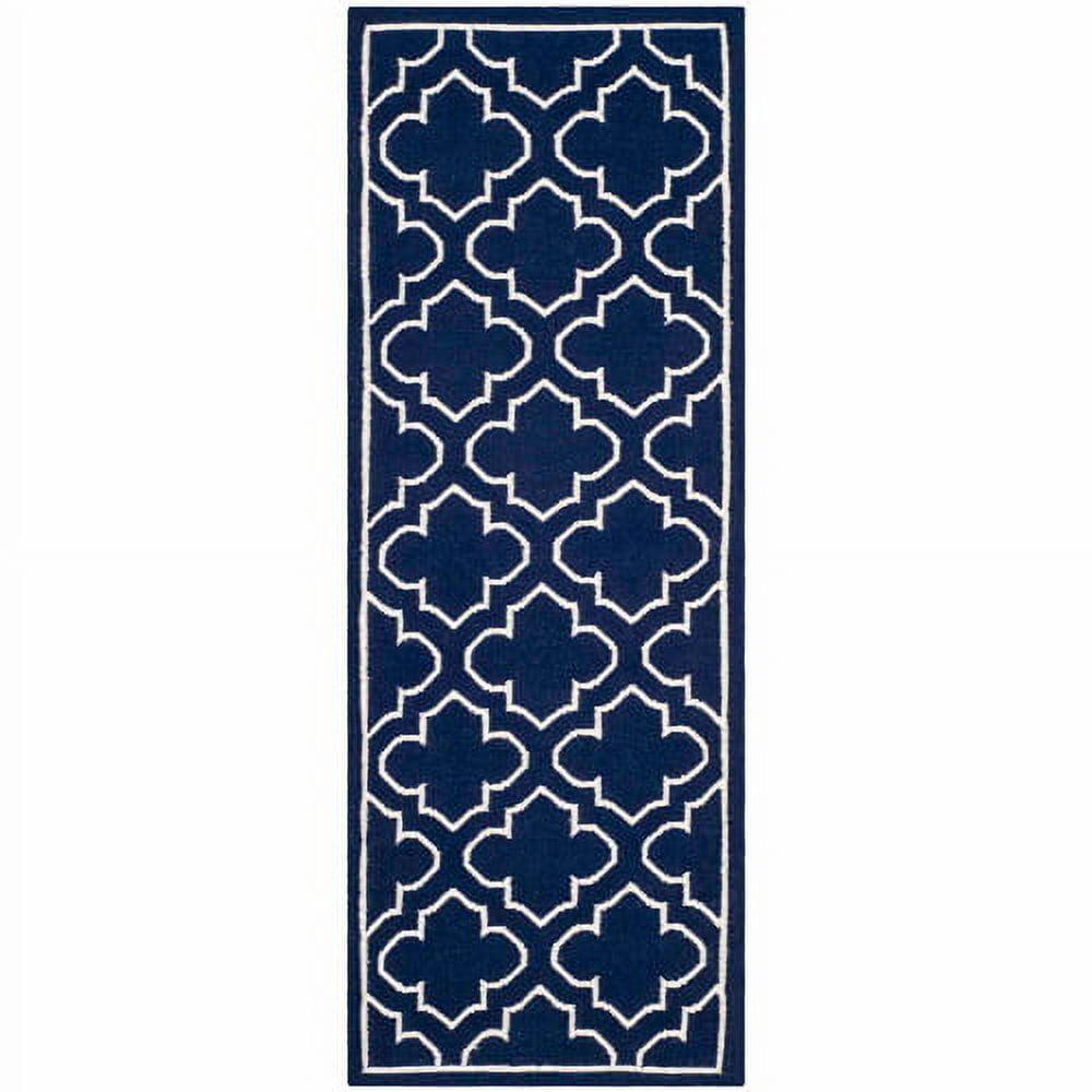 Navy and Ivory Geometric Wool Runner Rug