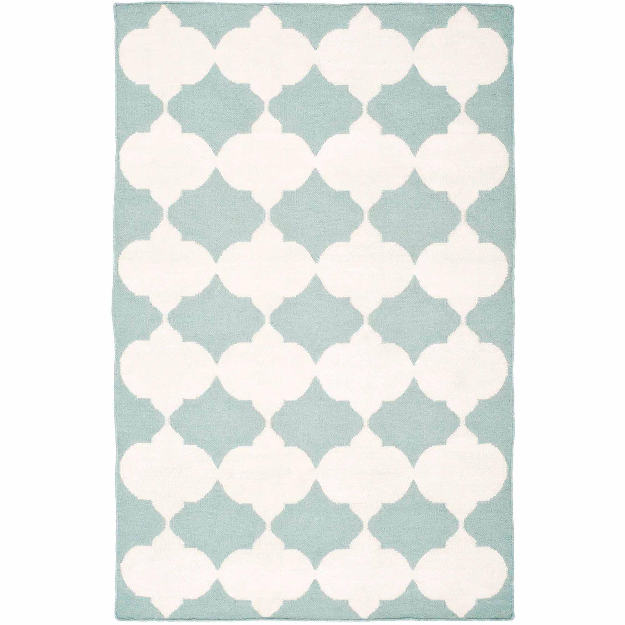 SAFAVIEH Dhurrie Warren Geometric Moroccan Wool Area Rug, Blue/Ivory, 4' x 6'