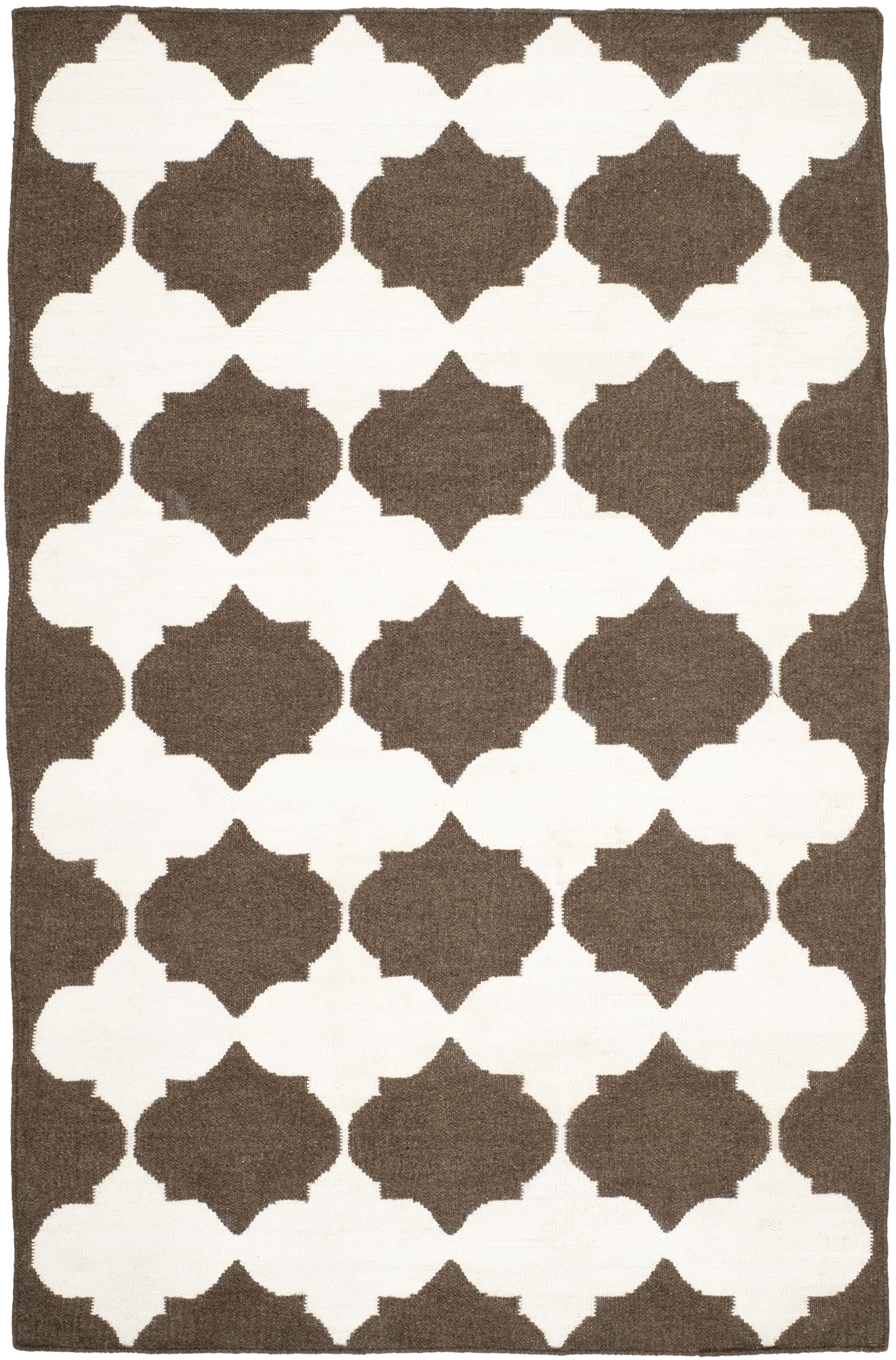 Handmade Geometric Brown/Ivory Wool Area Rug, 4' x 6'