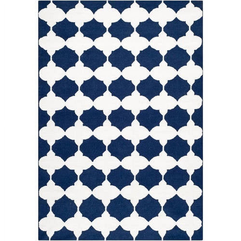 SAFAVIEH Dhurrie Warren Geometric Moroccan Wool Area Rug, Navy/Ivory, 4' x 6'