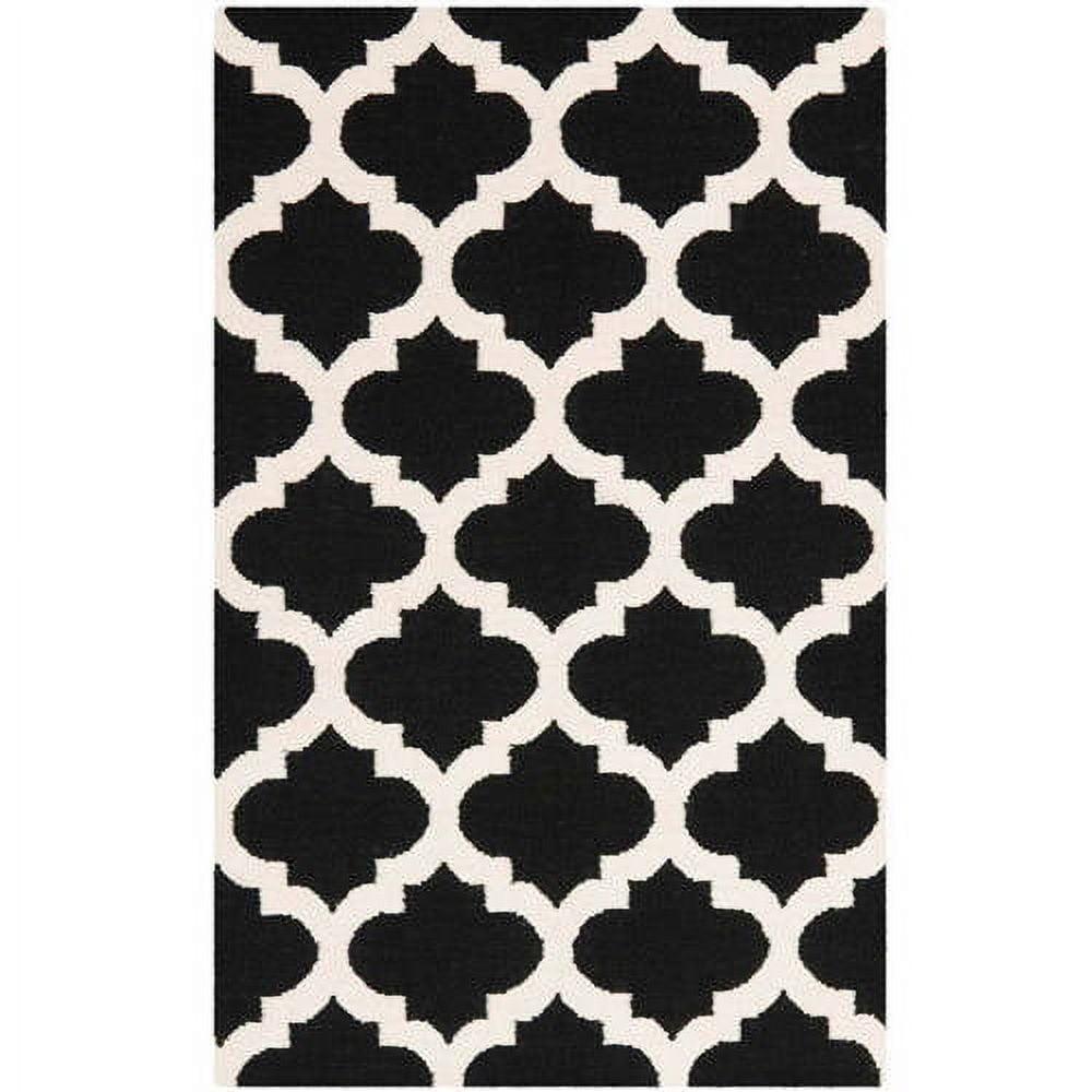 Handmade Black and Ivory Geometric Wool Area Rug, 3' x 5'