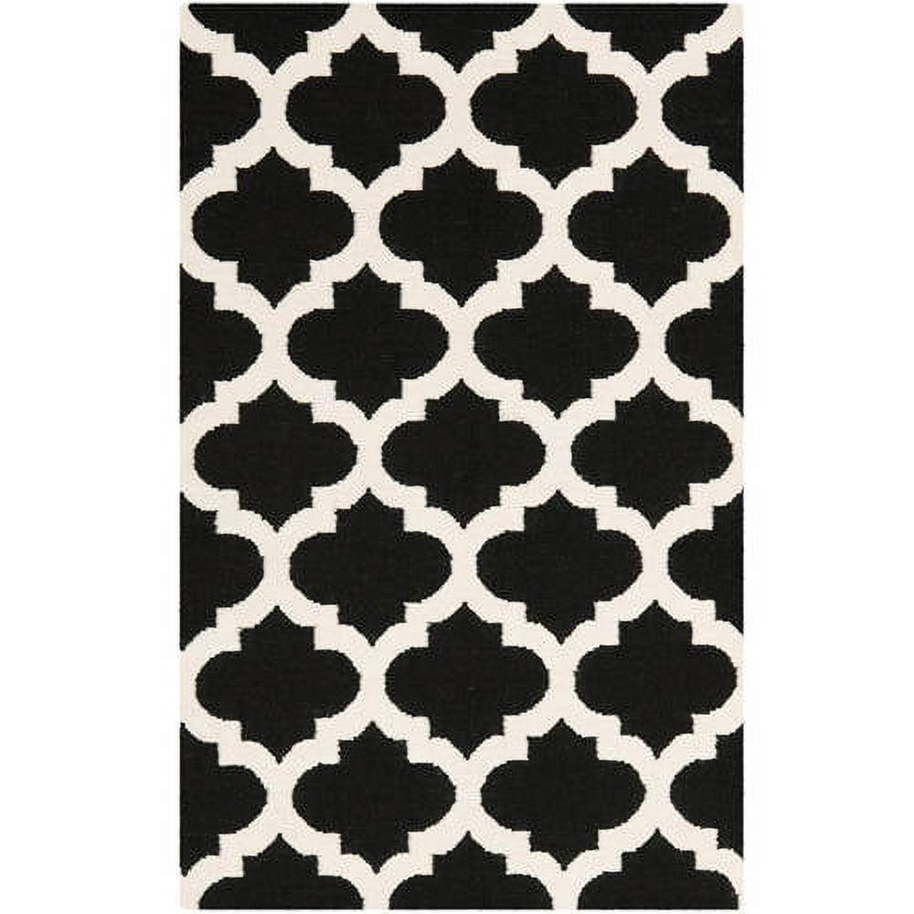 Heritage Square Handwoven Wool Rug in Black and Ivory, 4' x 6'