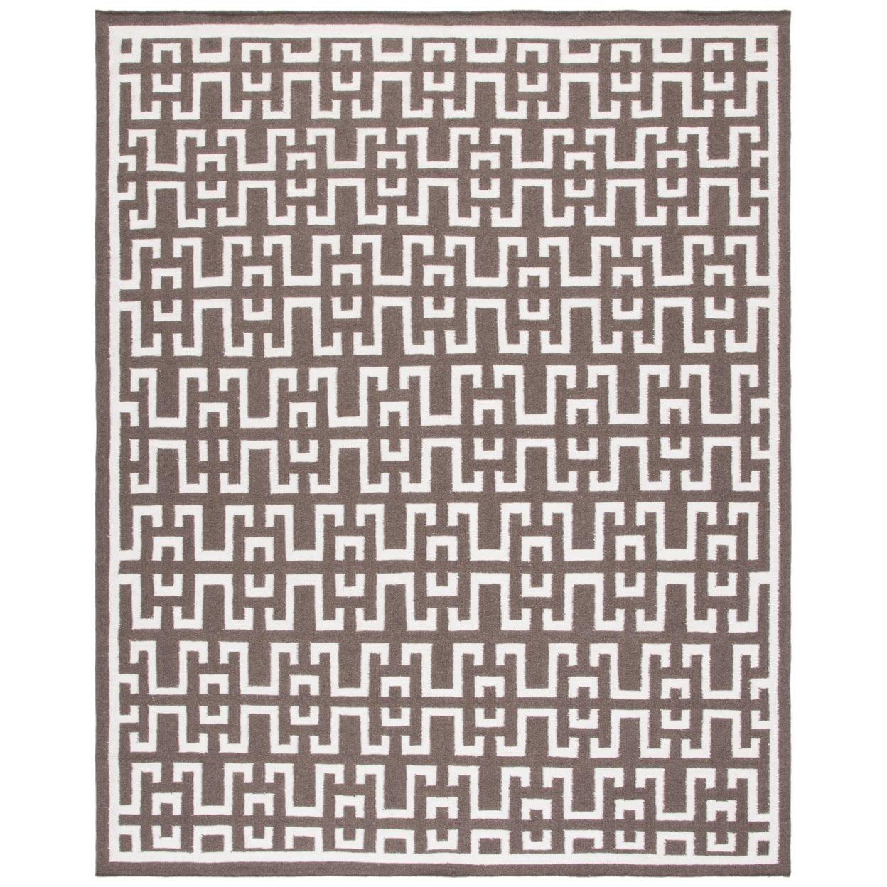 SAFAVIEH Dhurrie Waverly Geometric Moroccan Wool Area Rug, Chocolate/Ivory, 6' x 9'