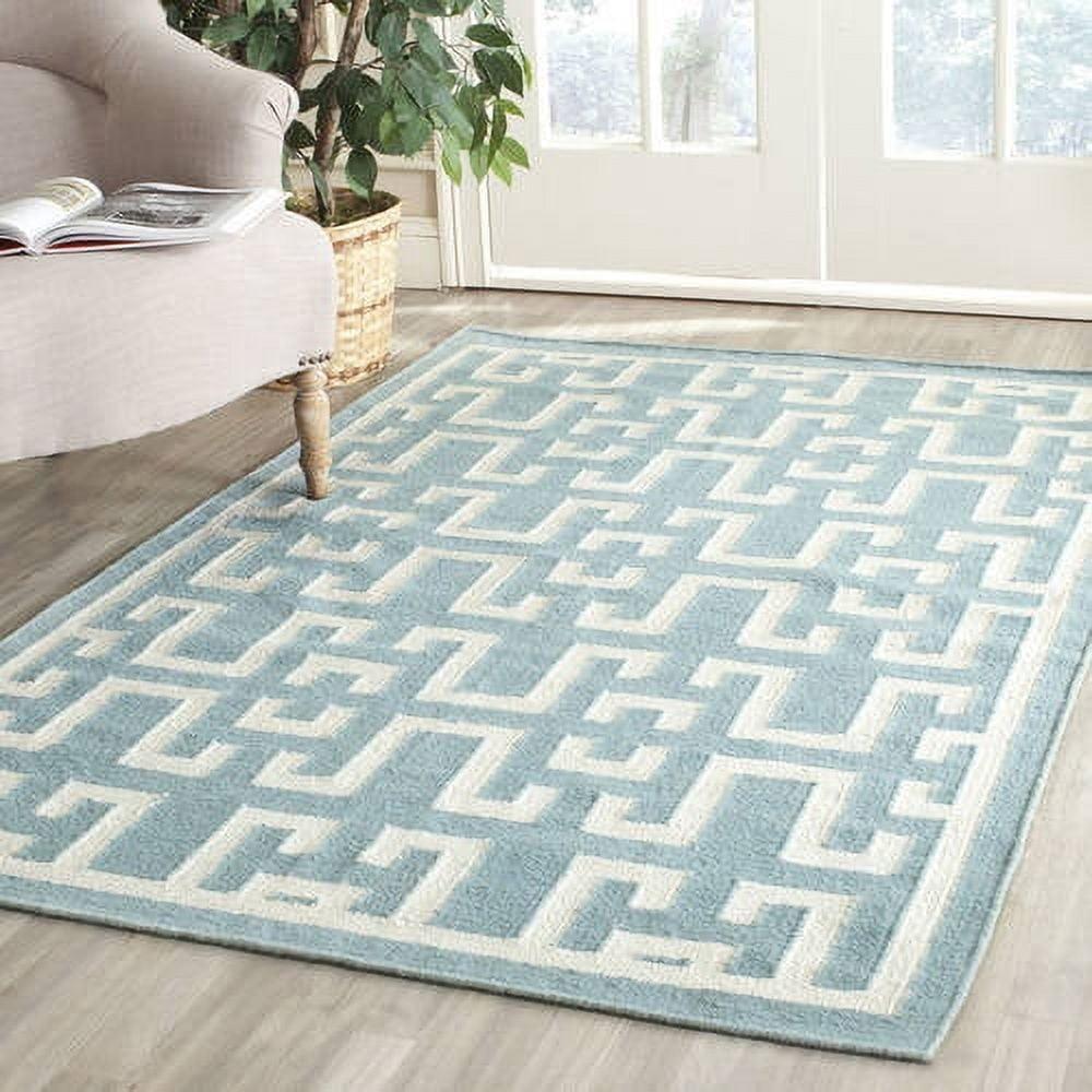 Seafoam & Ivory Geometric Handwoven Wool-Silk 6' x 9' Area Rug