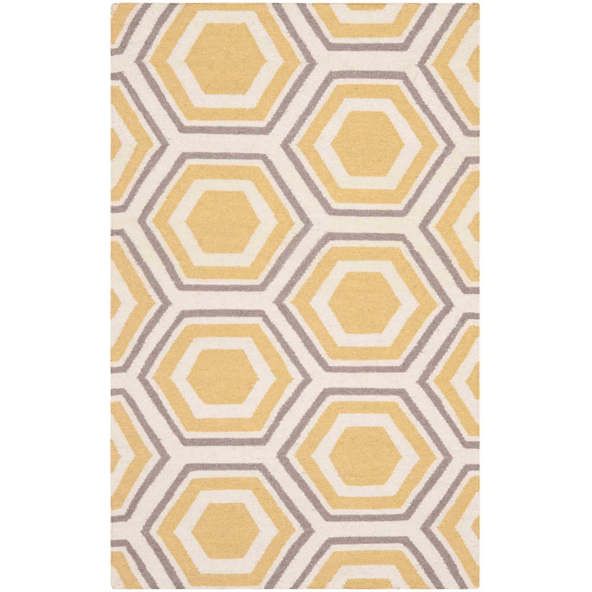 SAFAVIEH Dhurrie Weldon Geometric Hexagons Wool Area Rug, Ivory/Yellow, 3' x 5'