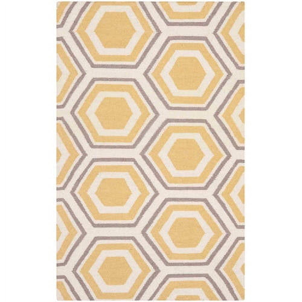 SAFAVIEH Dhurrie Weldon Geometric Hexagons Wool Area Rug, Ivory/Yellow, 6' x 6' Square