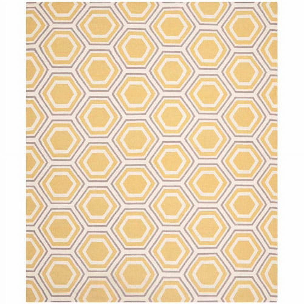 SAFAVIEH Dhurrie Weldon Geometric Hexagons Wool Area Rug, Ivory/Yellow, 9' x 12'