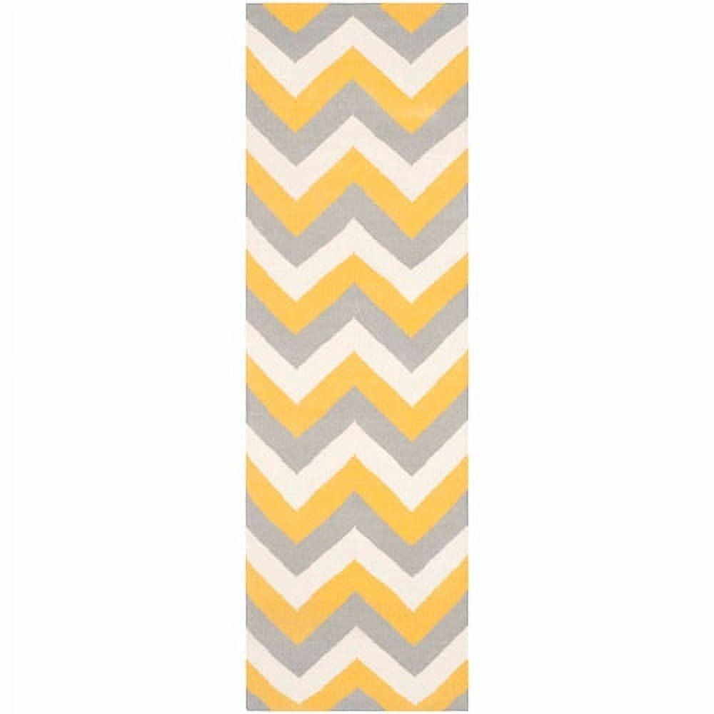 Gold and Grey Geometric Wool Runner Rug, 2'6" x 8'