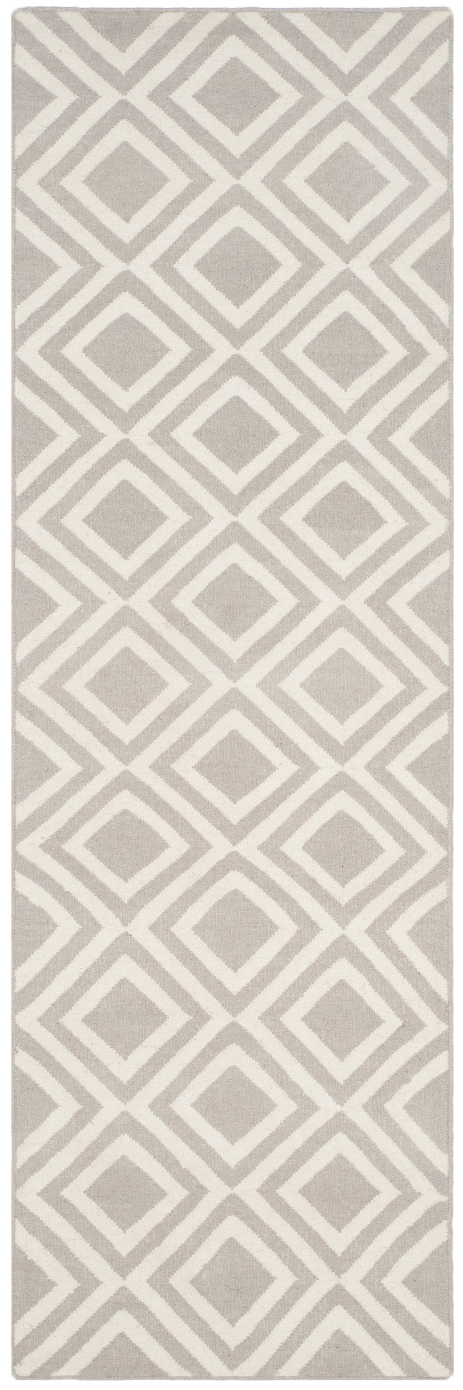 Gray and Ivory Geometric Wool Runner Rug, 2'6" x 8'