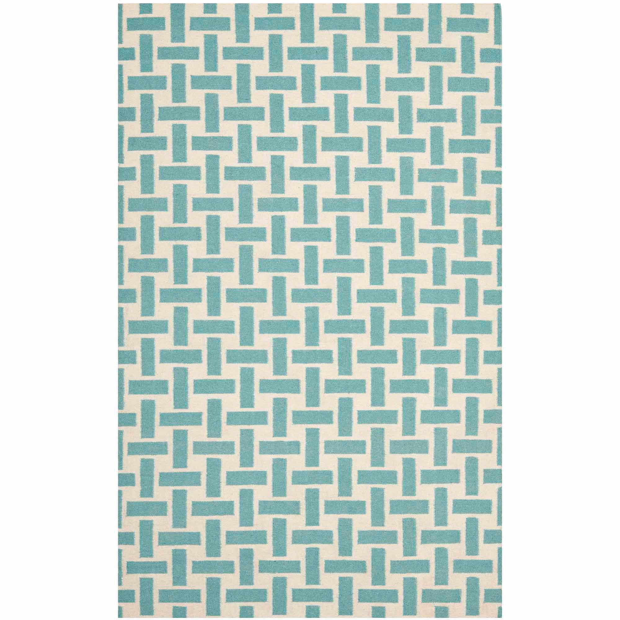 Handwoven Turquoise Geometric Wool 4' x 6' Area Rug