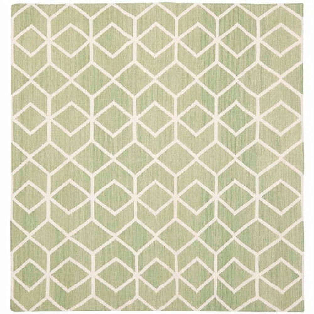 SAFAVIEH Dhurries Addison Geometric Area Rug, Sage/Ivory, 8' x 8' Square
