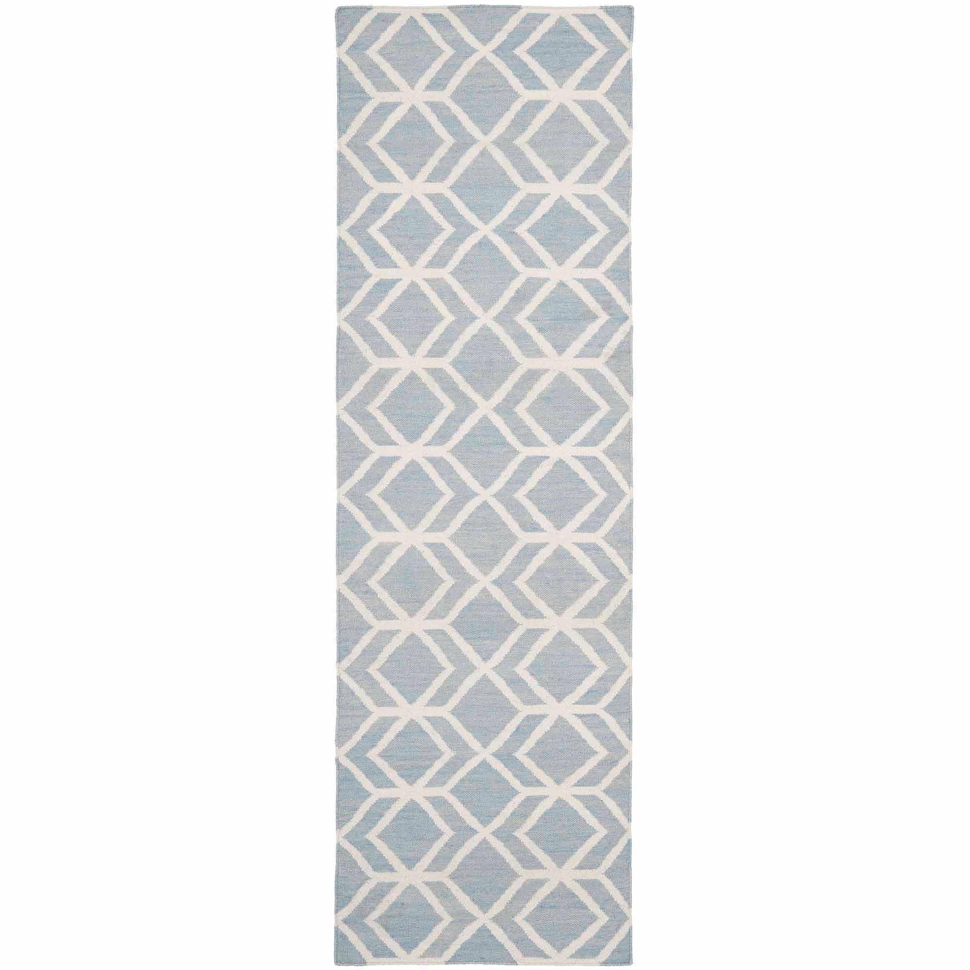 SAFAVIEH Dhurries Addison Geometric Runner Rug, Blue/Ivory, 2'6" x 6'