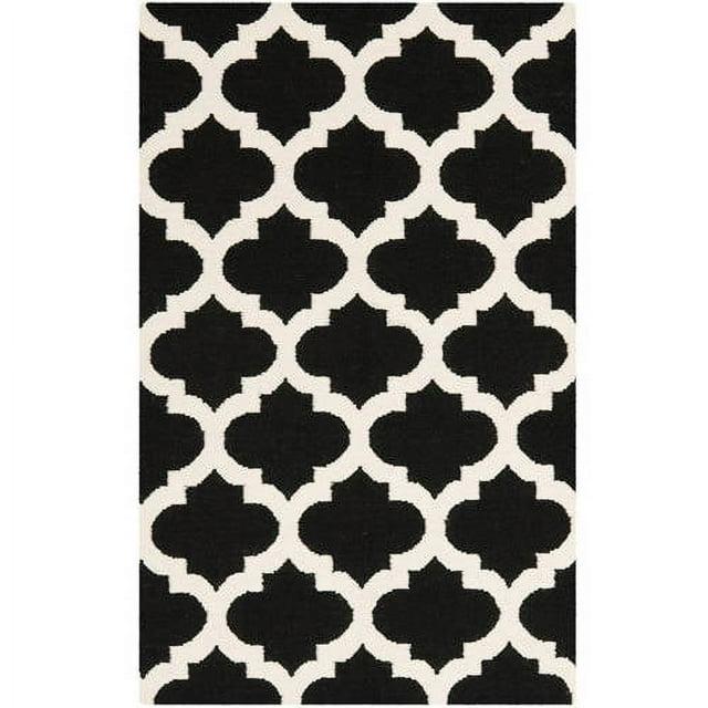 Dhurries DHU623 Hand Woven Flat Weave Area Rug Black / Ivory 4' X 6' - Safavieh.