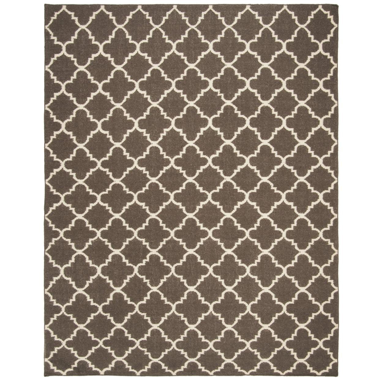 SAFAVIEH Dhurries Brad Geometric Area Rug, Brown/Ivory, 9' x 12'