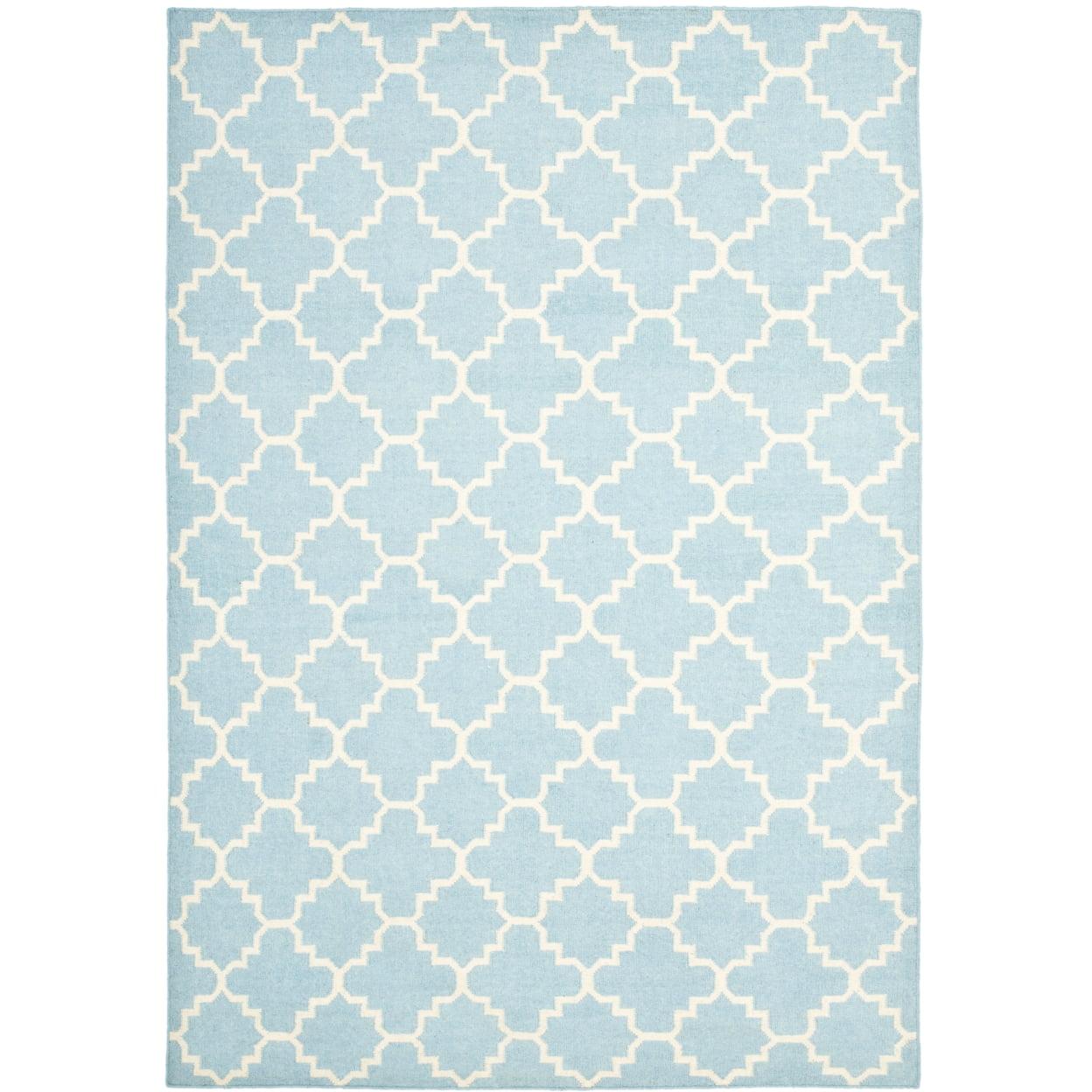 SAFAVIEH Dhurries Brad Geometric Area Rug, Light Blue/Ivory, 8' x 10'