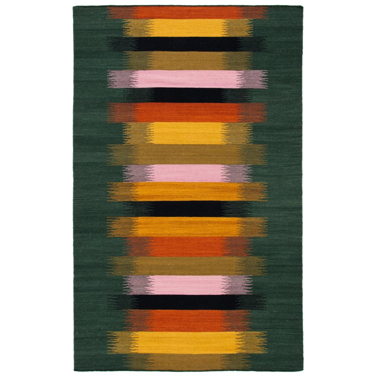 Handwoven Geometric Flatweave Wool Rug in Brown / Yellow - 4' x 6'