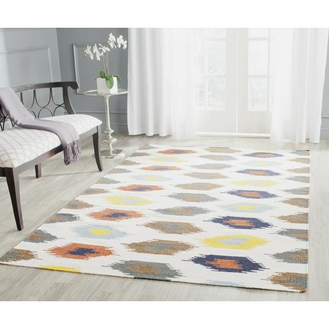 Dhurries DHU648 Hand Woven Area Rug - Ivory/Multi - 6'x9' - Safavieh.