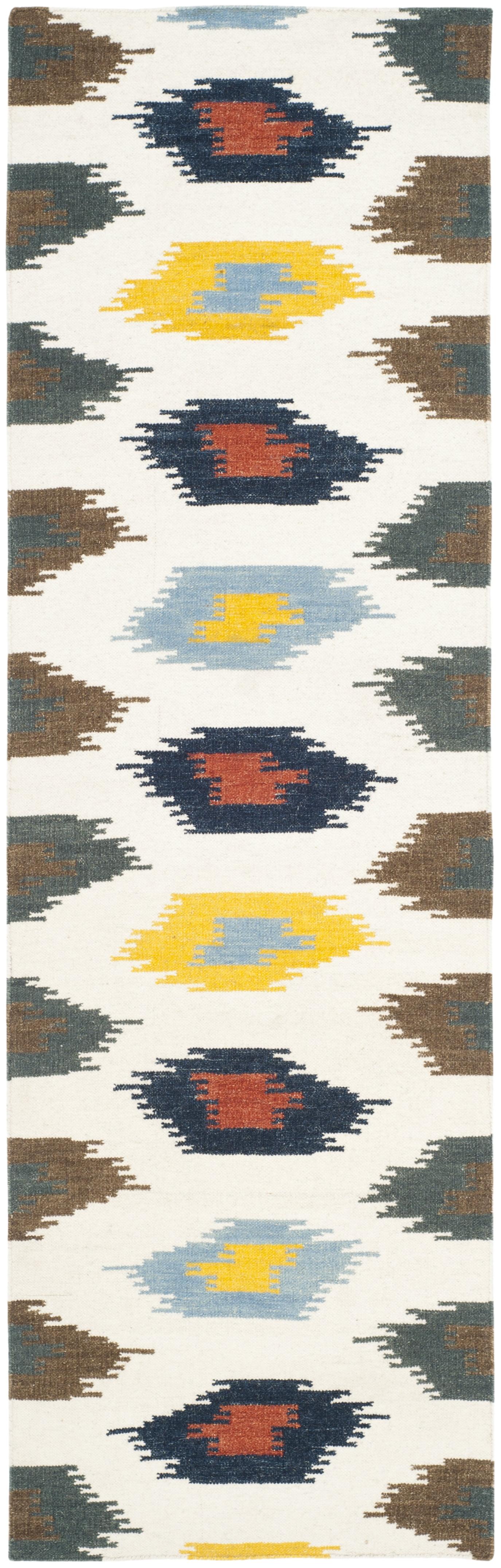 Dhurries DHU648 Hand Woven Runner Rug - Ivory/Multi - 2'6"x8' - Safavieh.