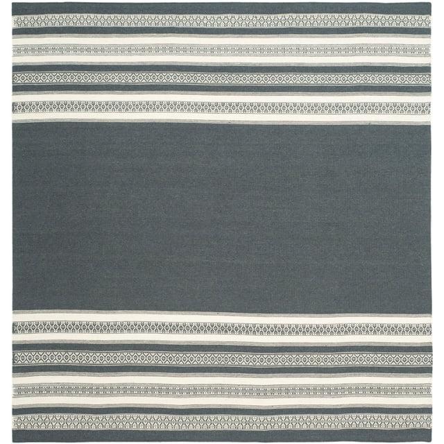SAFAVIEH Alfombra de Área de Lana Marroquí a Rayas de Madera de Heno Gris Oscuro, 6' x 6' Cuadrado