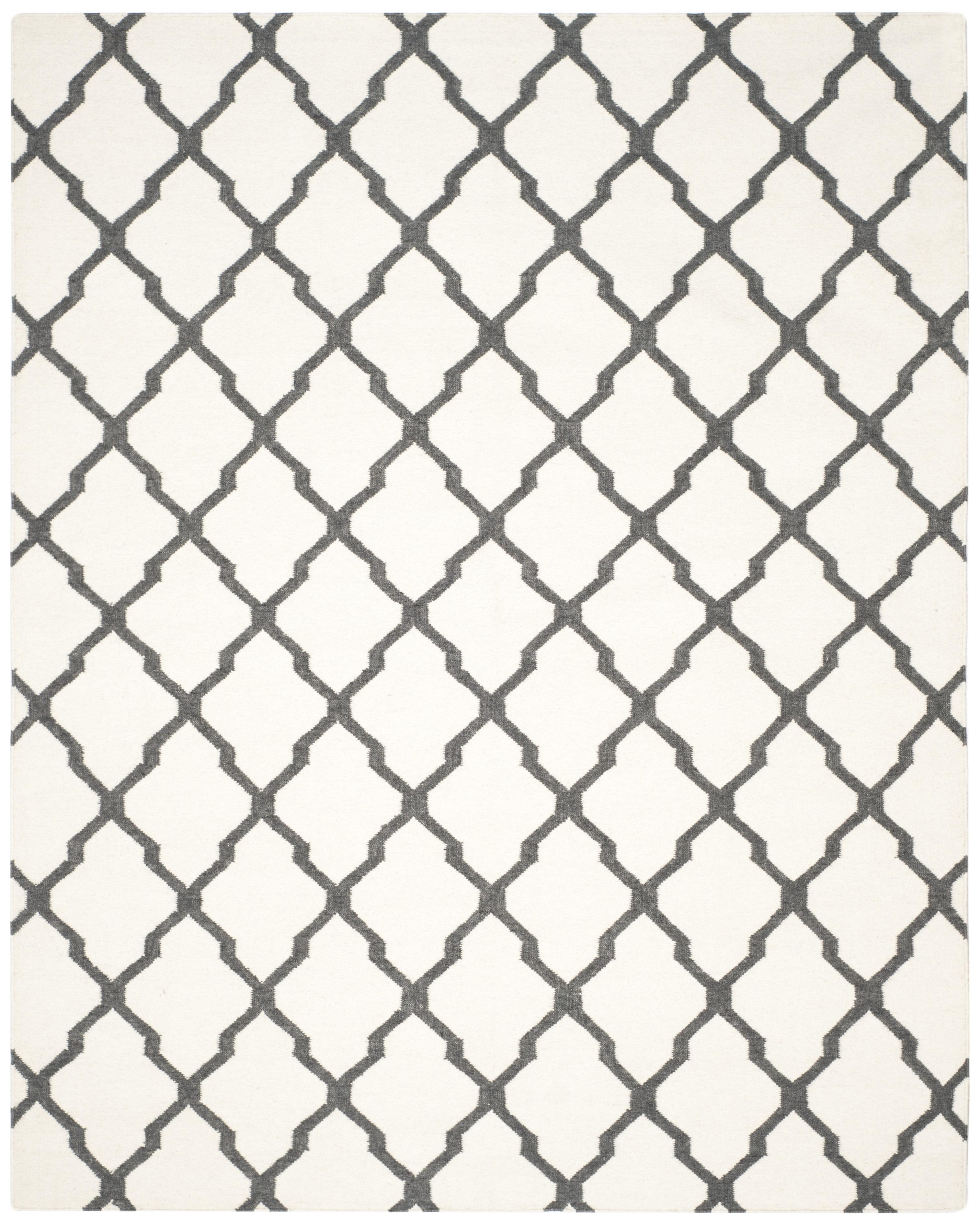 Dhurries DHU645 Hand Woven Flat Weave Indoor Area Rug - Ivory/Charcoal - 8'x10' - Safavieh