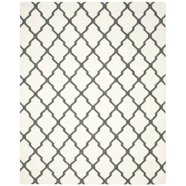 Dhurries DHU645 Hand Woven Flat Weave Indoor Area Rug - Ivory/Charcoal - 8'x10' - Safavieh