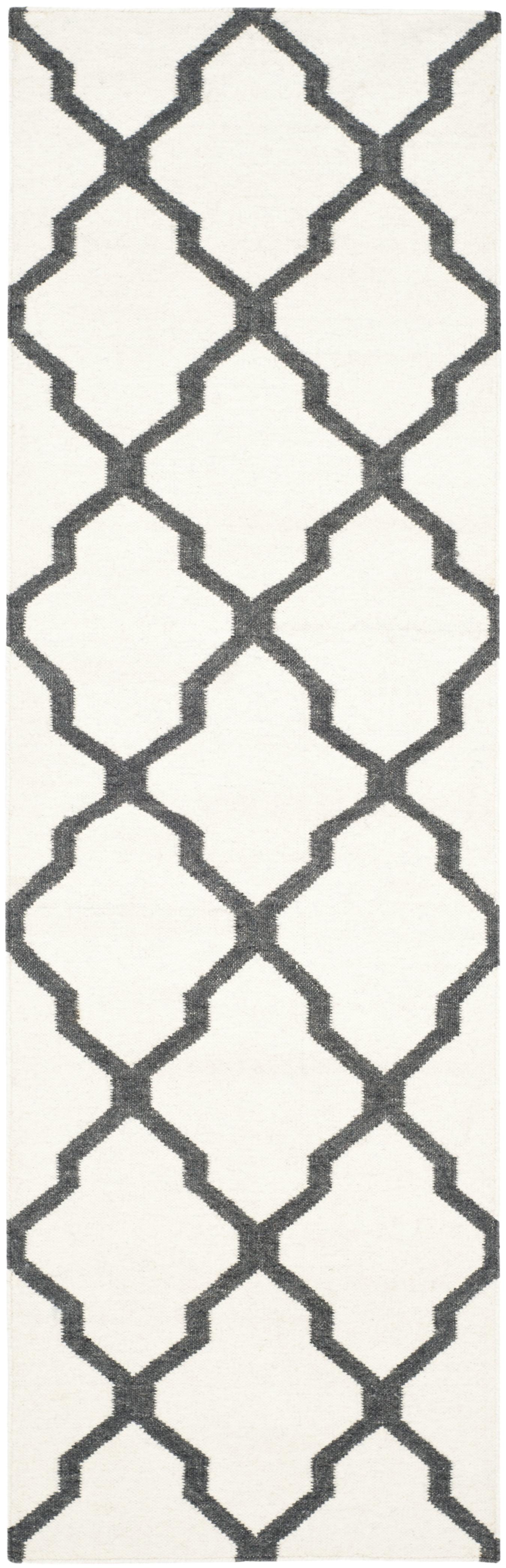 Dhurries DHU645 Hand Woven Flat Weave Indoor Runner - Ivory/Charcoal - 2'6"x8' - Safavieh