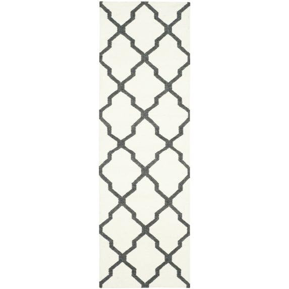 Dhurries DHU645 Hand Woven Flat Weave Indoor Runner - Ivory/Charcoal - 2'6"x8' - Safavieh