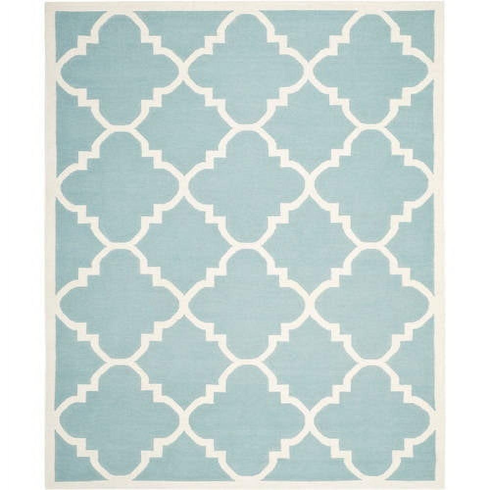 Rodgers Hand Woven Flat Weave Wool/Cotton Geometric Rug in Blue/Ivory