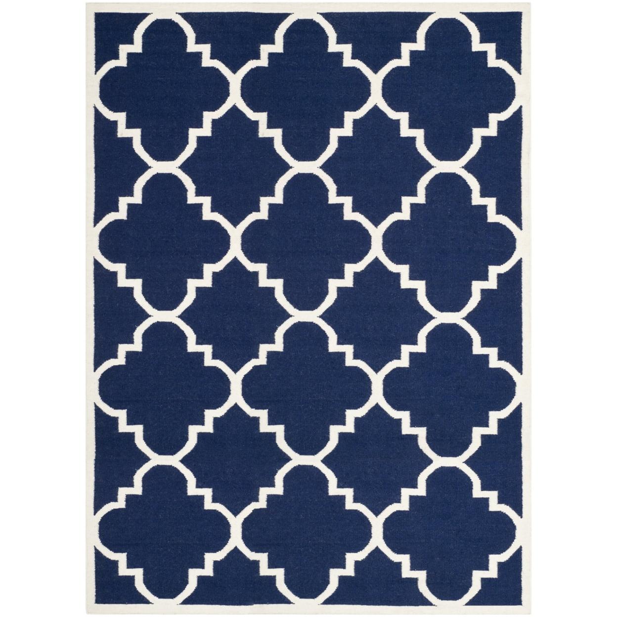 Dhurries DHU633 Hand Woven Area Rug - Navy/Ivory - 6'x6' - Safavieh.