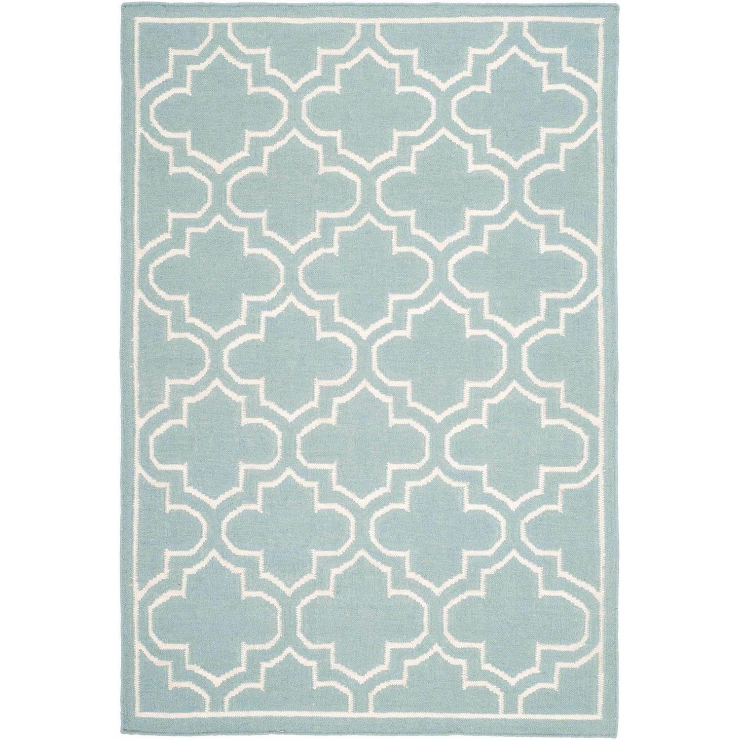 Dhurries DHU625 Hand Woven Area Rug - Blue/Ivory - 5'x8' - Safavieh.