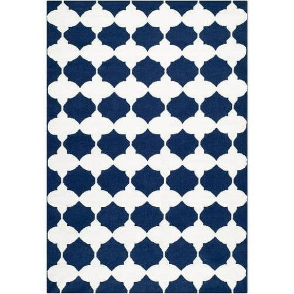 Dhurries DHU624 Hand Woven Area Rug - Navy/Ivory - 5'x8' - Safavieh.