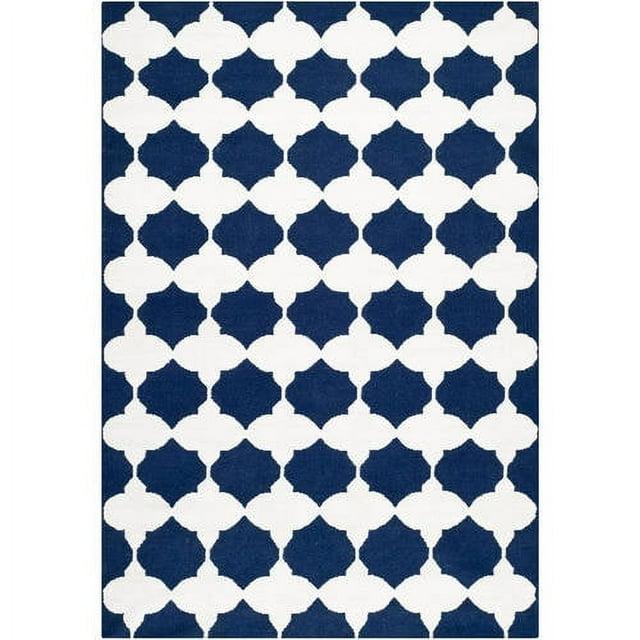 Dhurries DHU624 Hand Woven Area Rug - Navy/Ivory - 5'x8' - Safavieh.