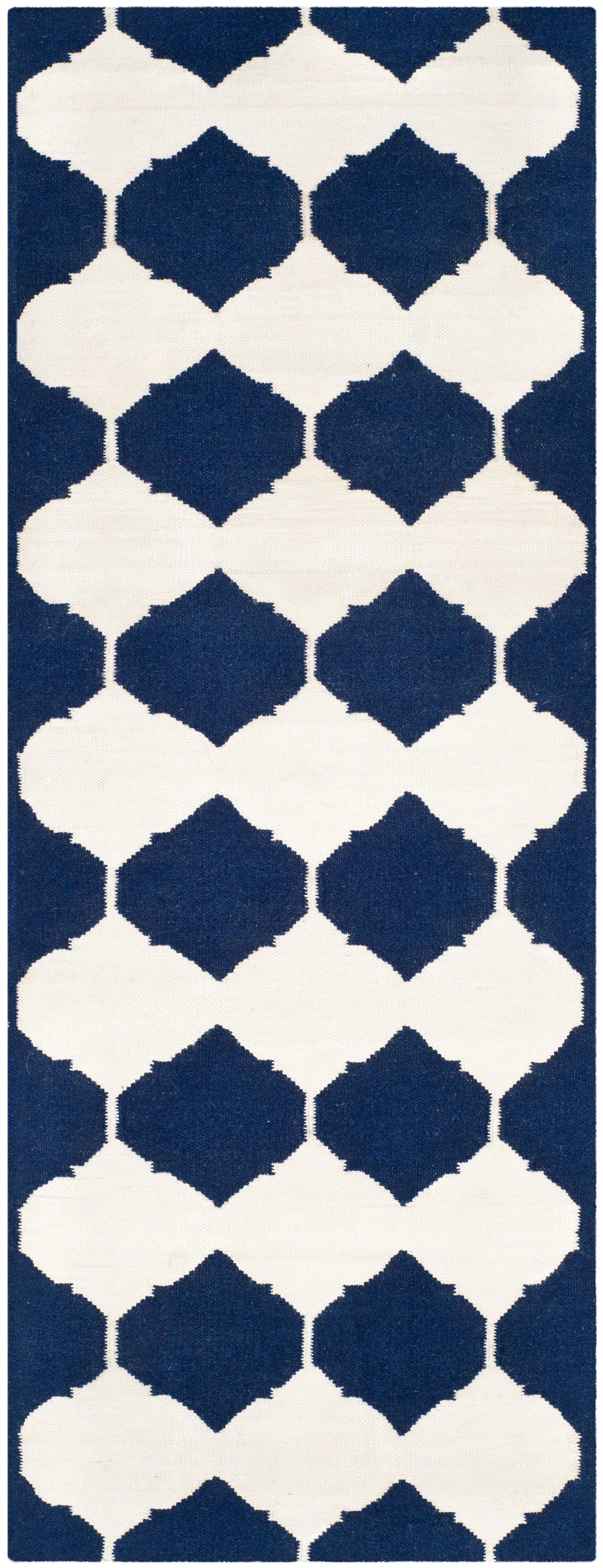 Dhurries DHU624 Hand Woven Runner Rug - Navy/Ivory - 2'6"x9' - Safavieh.