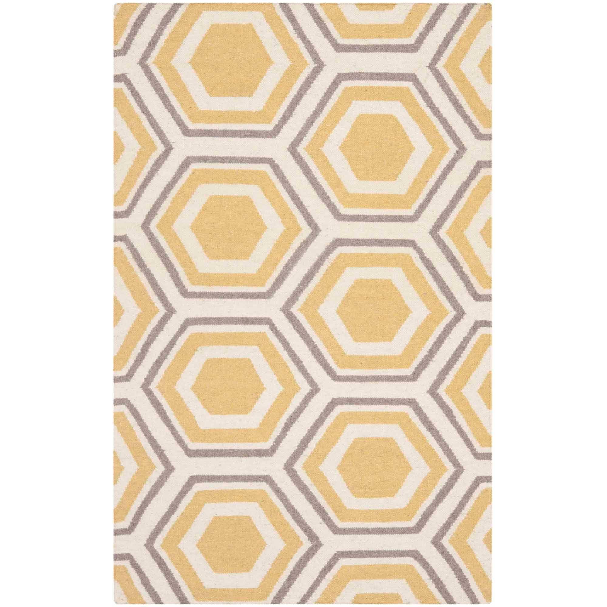 SAFAVIEH Dhurries Weldon Geometric Wool Area Rug, Ivory/Yellow, 3' x 5'