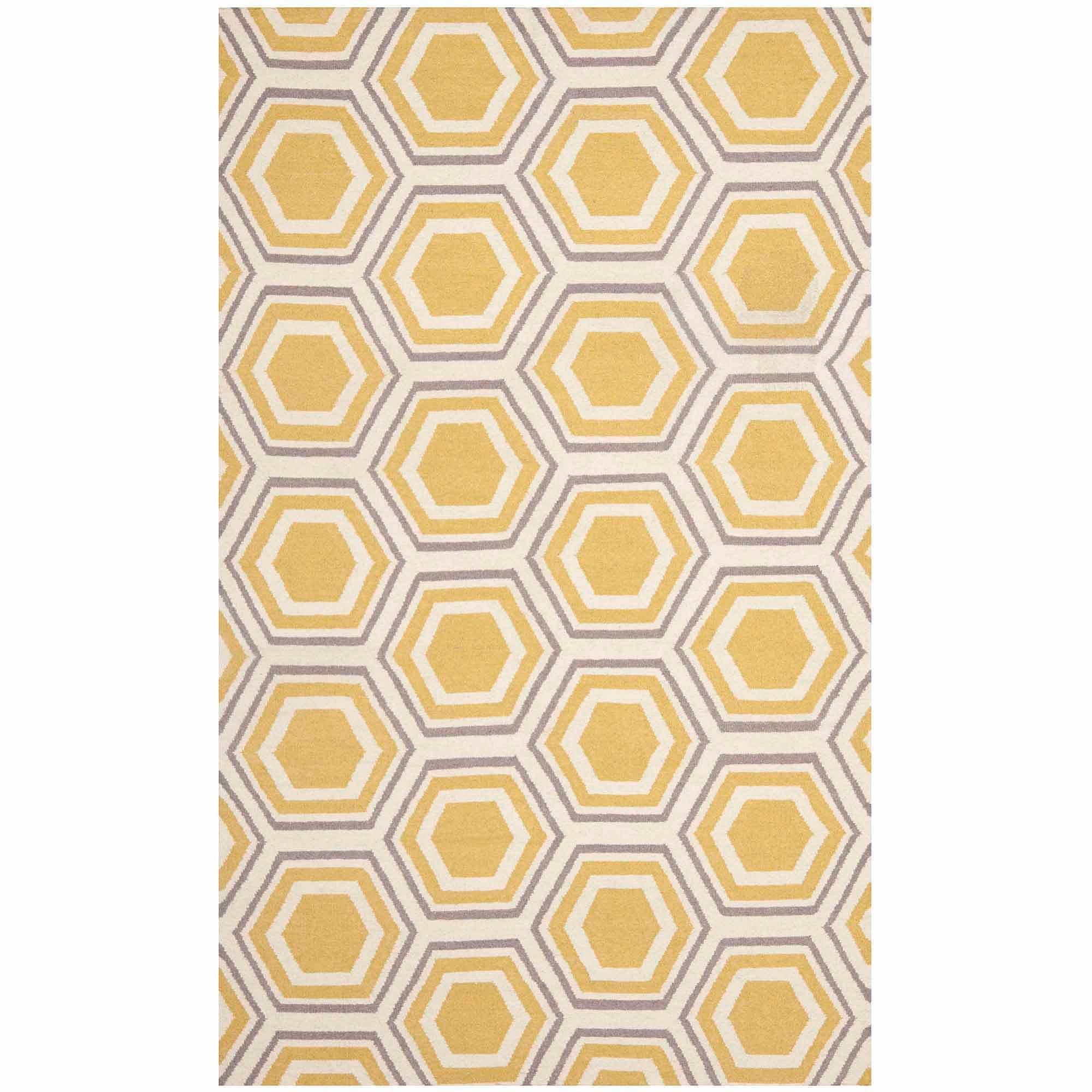 SAFAVIEH Dhurries Weldon Geometric Wool Area Rug, Ivory/Yellow, 4' x 6'