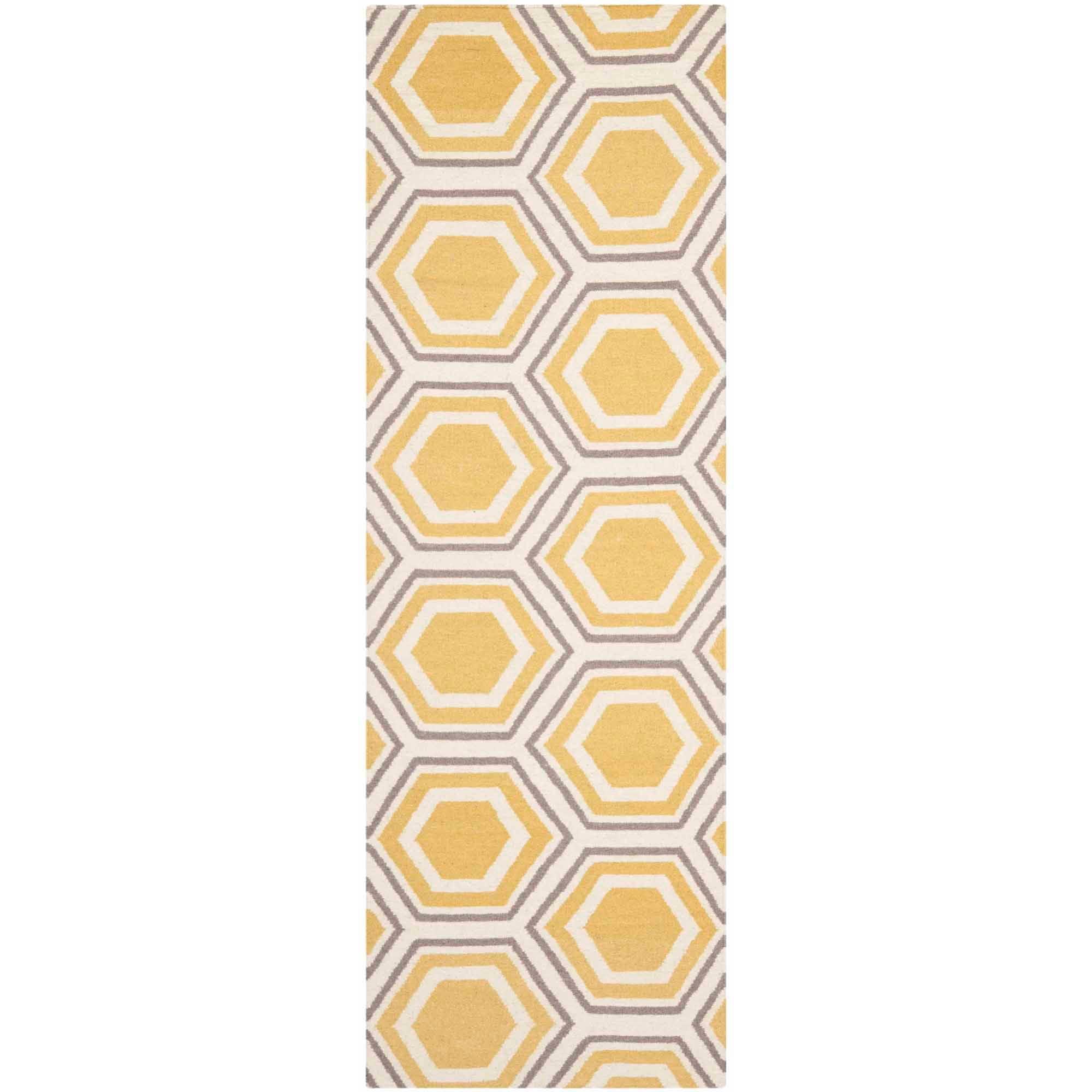 Dhurries DHU202 Hand Woven Runner Rug - Ivory/Yellow - 2'6"x10' - Safavieh.