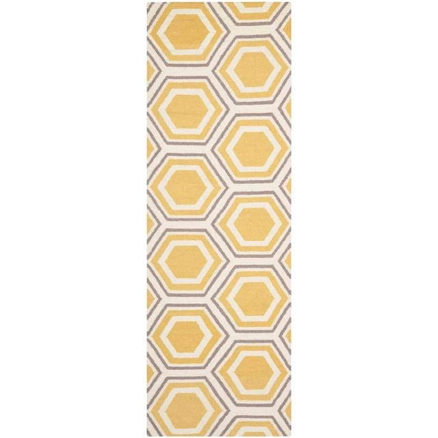 Dhurries DHU202 Hand Woven Runner Rug - Ivory/Yellow - 2'6"x10' - Safavieh.
