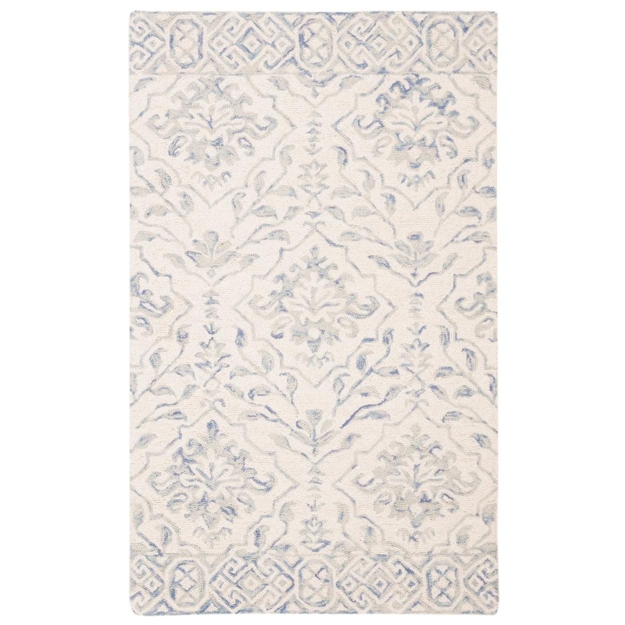 SAFAVIEH Dip Dye Bernadette Floral Wool Area Rug, Light Blue/Ivory, 3' x 5'