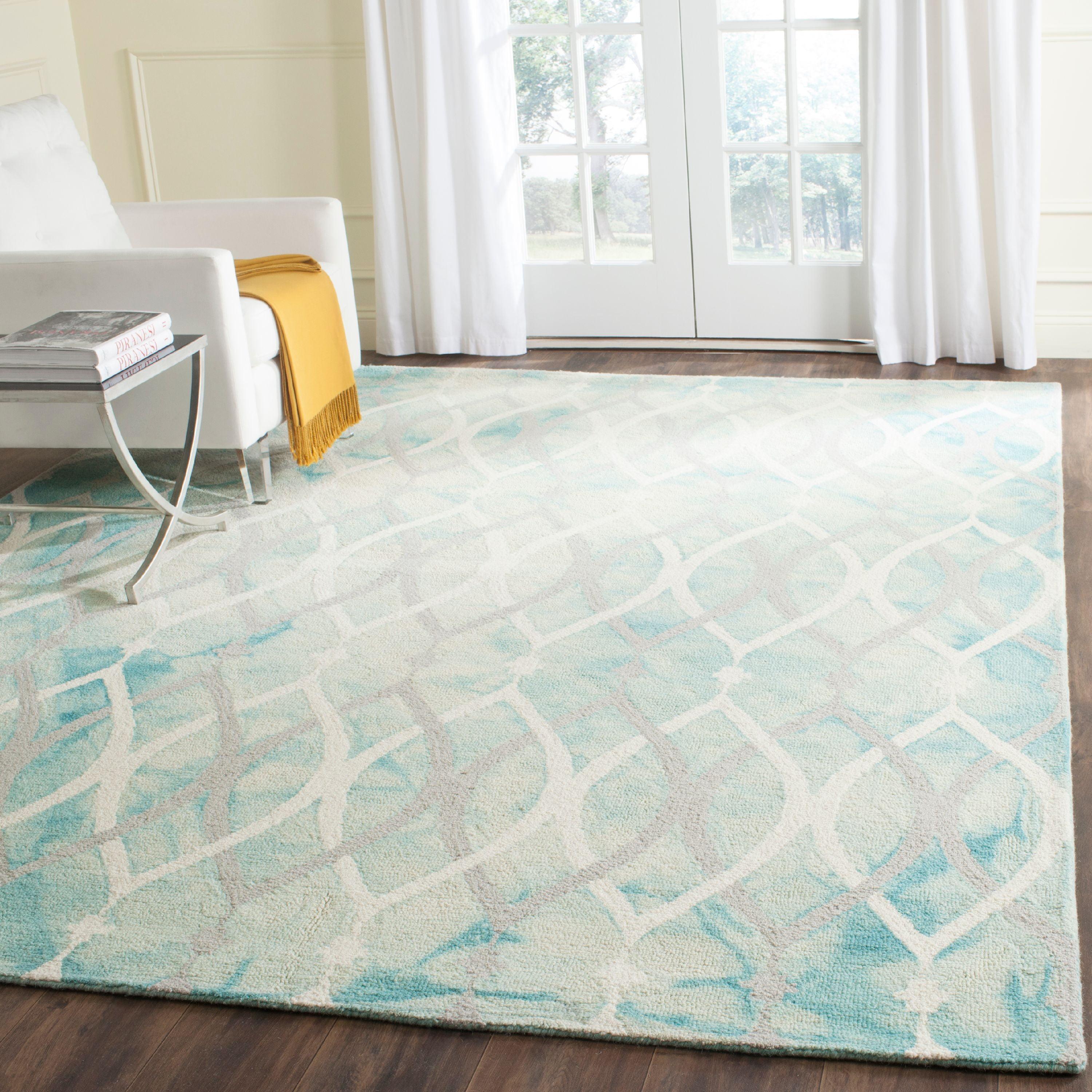 SAFAVIEH Dip Dye Britton Overdyed Geometric Wool Area Rug, Green/Ivory Grey, 10' x 14'