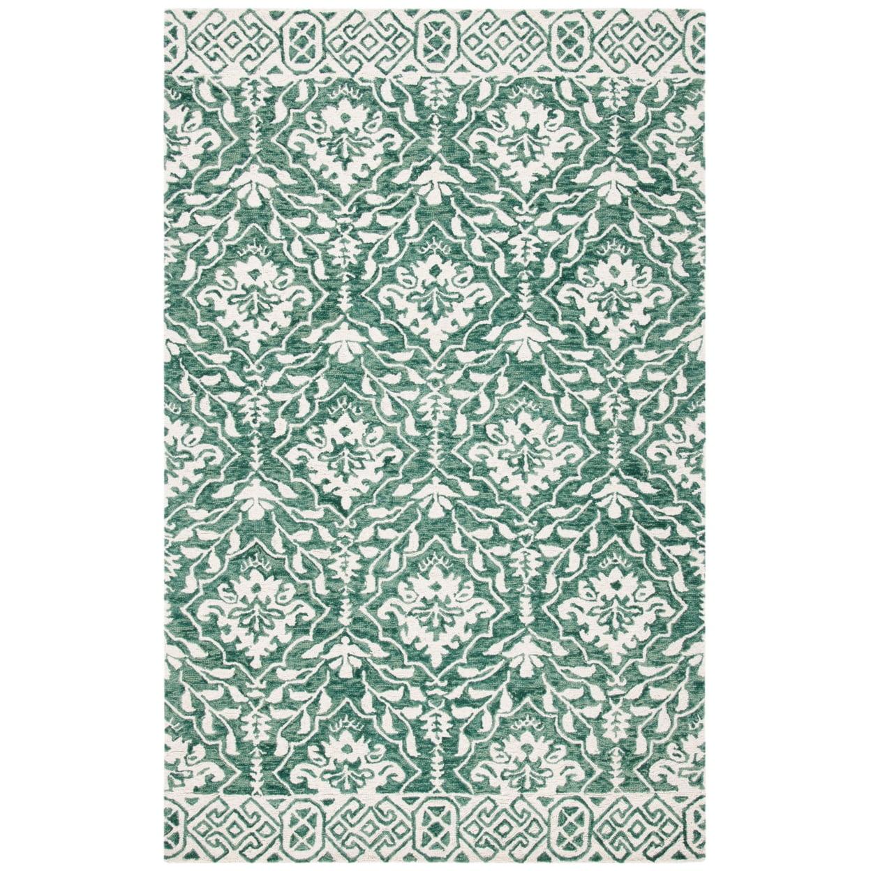 SAFAVIEH Dip Dye Beranadette Floral Wool Area Rug, Dark Green/Ivory, 3' x 5'