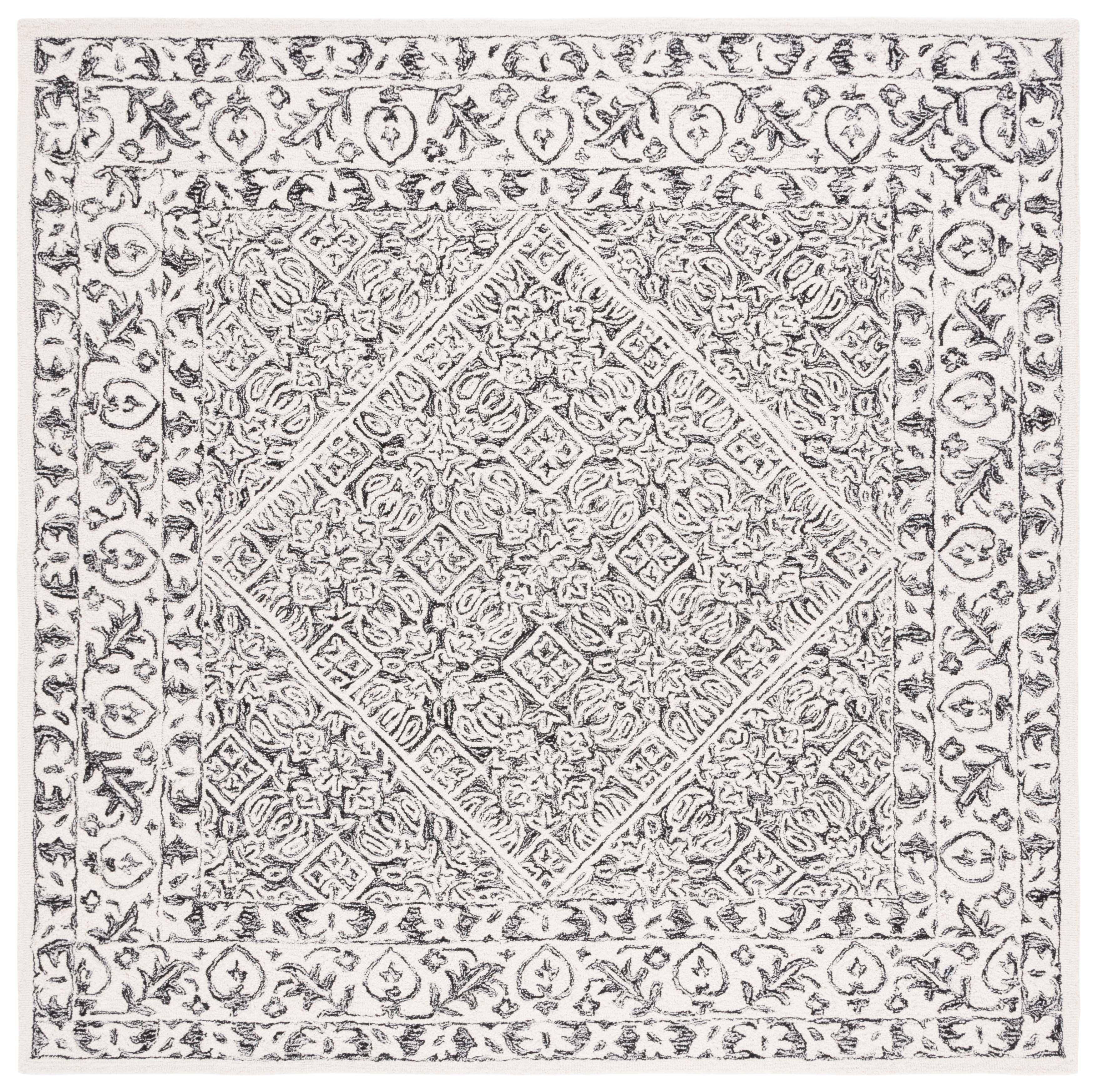 SAFAVIEH Dip Dye Felicia Floral Area Rug, Ivory/Black, 7' x 7' Square