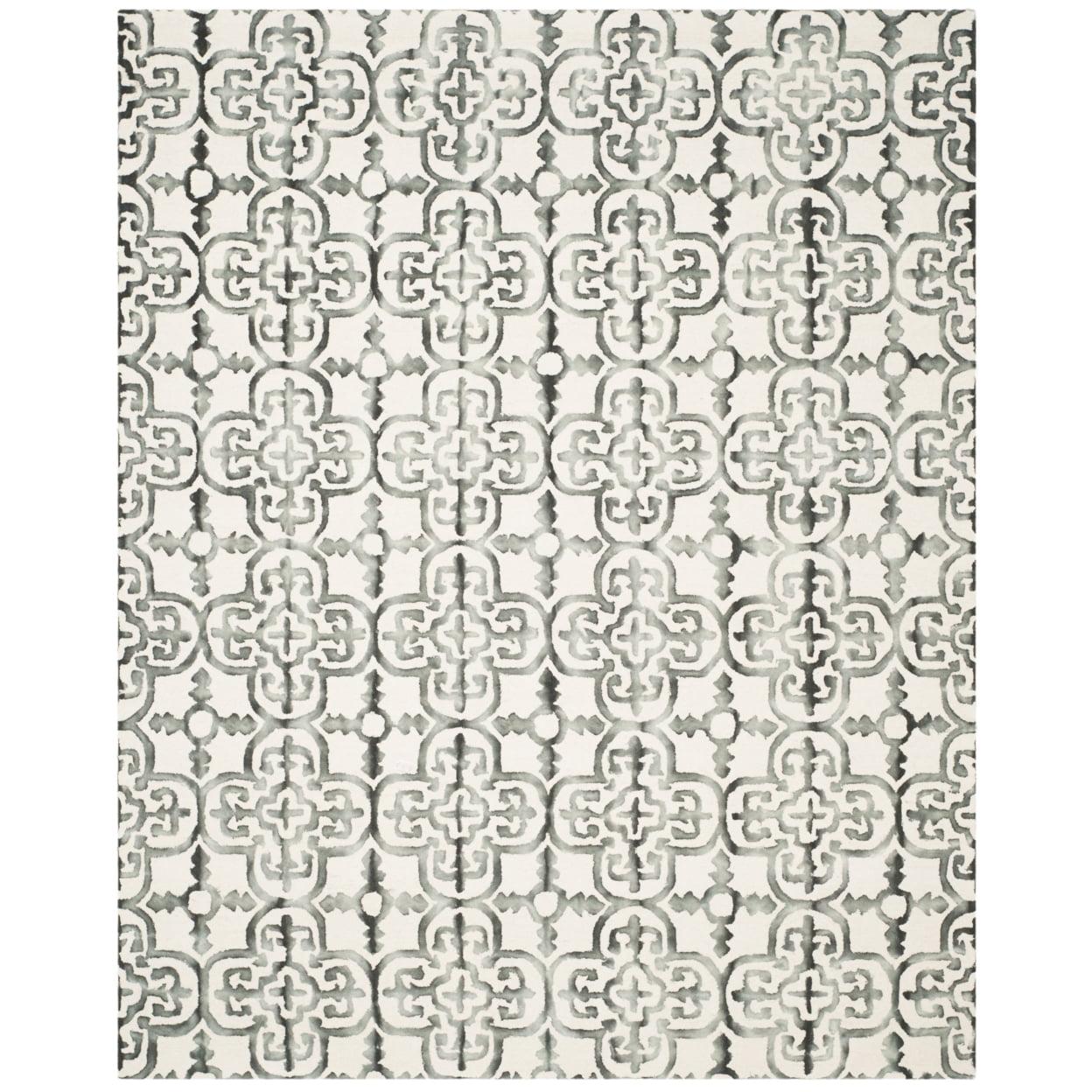 SAFAVIEH Dip Dye Flower Overdyed Geometric Area Rug, Ivory/Charcoal, 6' x 9'