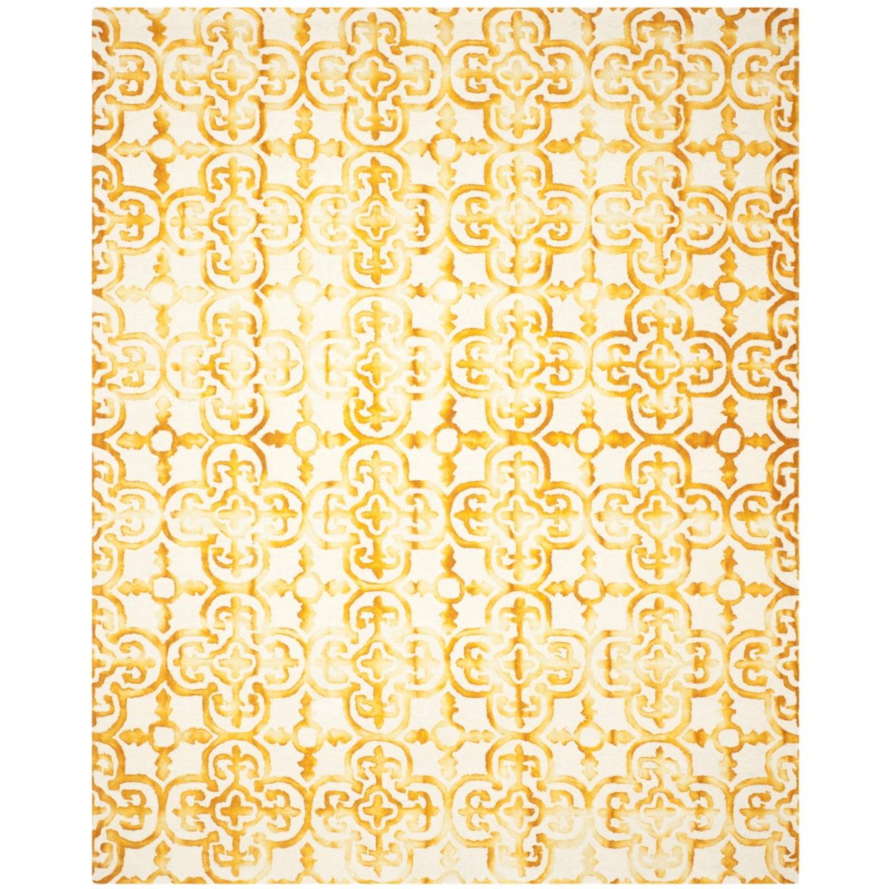 SAFAVIEH Dip Dye Flower Overdyed Geometric Area Rug, Ivory/Gold, 7' x 7' Square