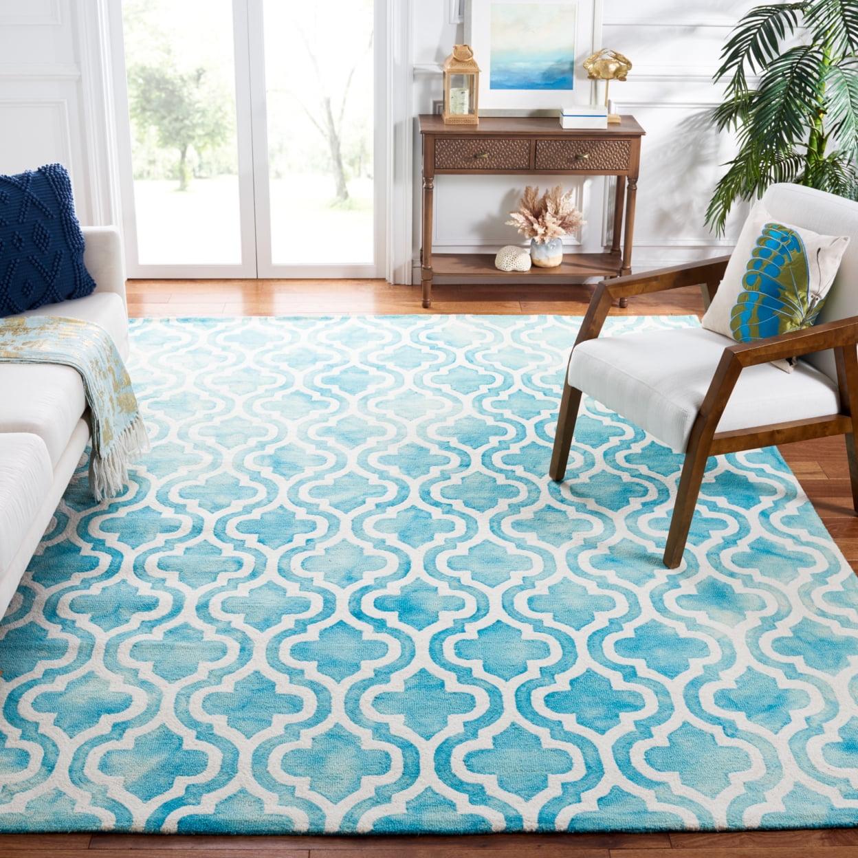 Dip Dye DDY537 Hand Tufted Indoor Area Rug - Turquoise/Ivory - 5'x5' - Safavieh